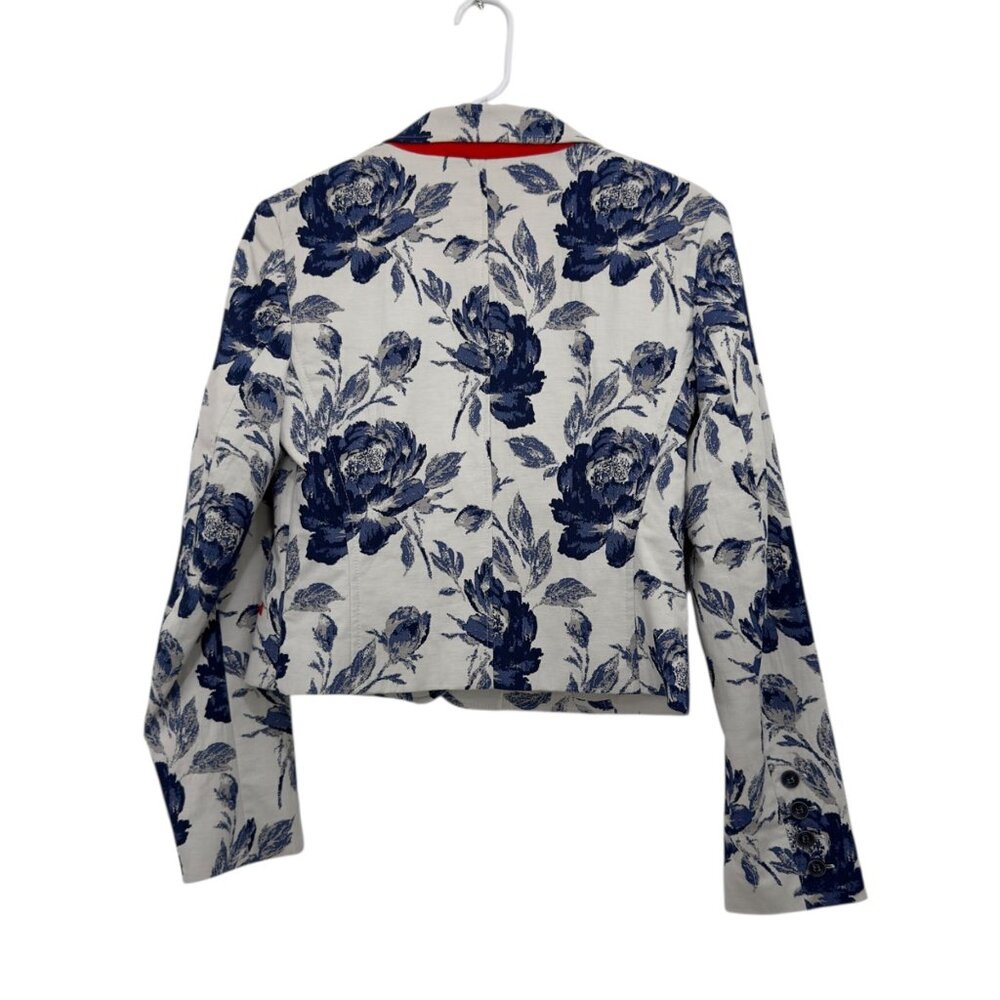 Eva Mendes Floral Blazer SZ 6 & Pencil Skirt SZ 0 Suit Set Off White/Blue/ Lined - Picture 4 of 16